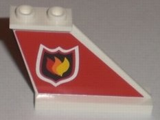 Lego Tail 4 x 1 x 3 with Fire Logo Badge on Red Background Pattern on Right Side (Sticker) - Set 7206 / White