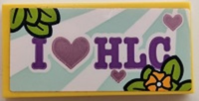 Lego Tile 2 x 4 with Medium Lavender 'I HEART HLC', Hearts, Bright Light Orange Flowers and Lime Leaves Pattern (Sticker) - Set 41395