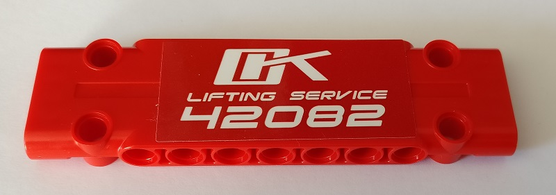Lego Technic, Panel Plate 3 x 11 x 1 with 'OK LIFTING SERVICE 42082' on Red Background Pattern (Sticker) - Set 42082 / Red