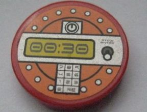 Lego Tile, Round 2 x 2 with Gray '00:30' Digital Display Pattern (Sticker) - Set 8630