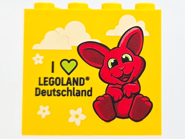 Lego Brick 2 x 4 x 3 with I Heart LEGOLAND DEUTSCHLAND and Red DUPLO Bunny Pattern / Yellow