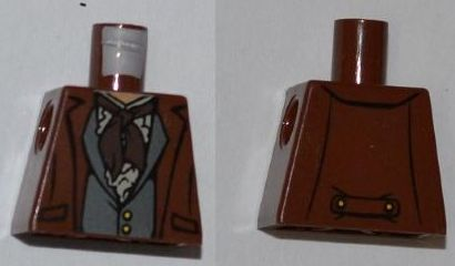 Lego Torso PotC Jacket over Vest with Buttons and Dark Brown Scarf Pattern / Reddish Brown