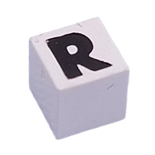 Lego Modulex Tile 1 x 1 with Black 'R' Print, Black Lining on Sides Only / Modulex White