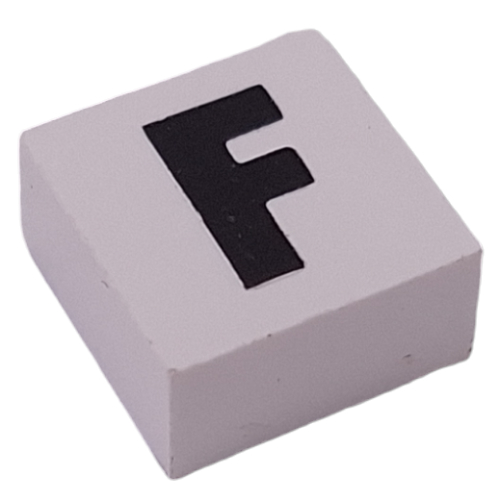 Lego Modulex Tile 2 x 2 with Black 'F' Print, Black Internal Lining, White Dot