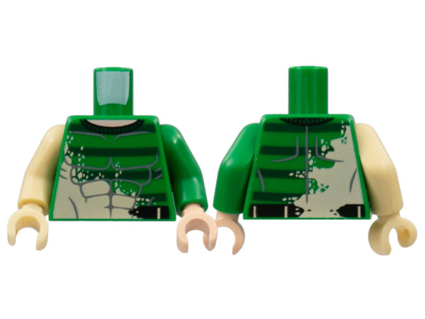 Lego Torso Spider-Man Gray Muscles Outline with Dark Green Stripes Pattern (Sandman) / Green Arm Left / Tan Arm Right / Light Nougat Hand Left / Tan Hand Right