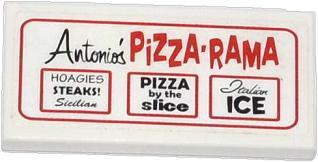 Lego Tile 2 x 4 with 'Antonio's PIZZA-RAMA' Advertising Pattern (Sticker) - Set 79104 / White
