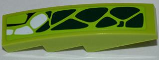 Lego Slope, Curved 4 x 1 with 10 Green Scales and 3 White Scales Pattern Model Left (Sticker) - Set 9457 / Lime