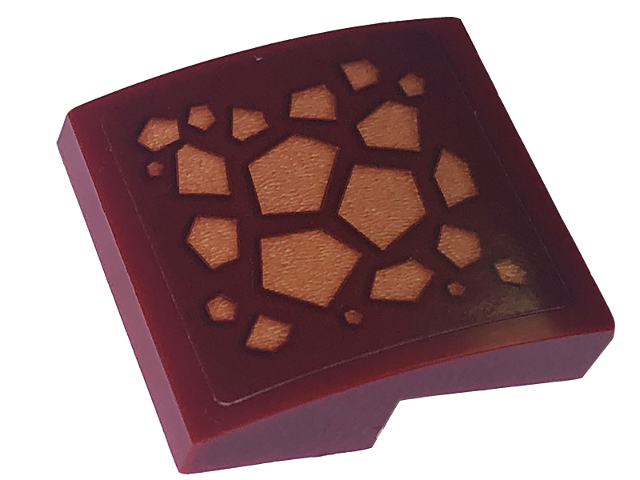 Lego Slope, Curved 2 x 2 x 2/3 with Nougat Scales Pattern (Sticker) - Set 71793 / Dark Red