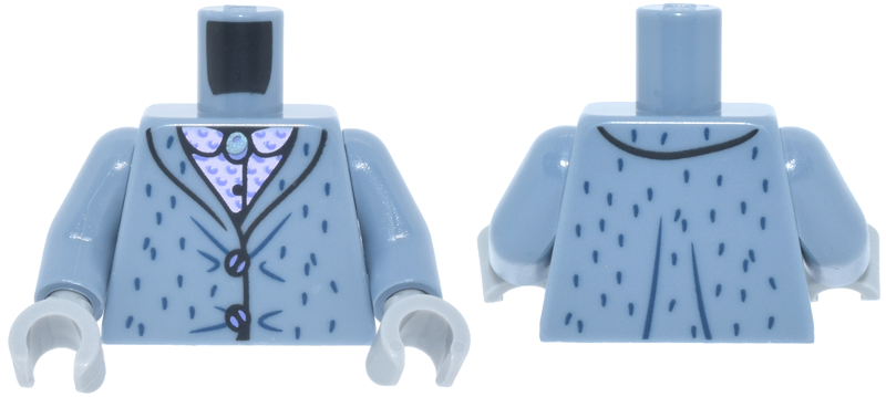 Lego Torso Jacket with Black Trim, Dark Blue Spots, Blue Violet Buttons over Bright Pink Shirt with Swirls and Metallic Light Blue Button Pattern / Sand Blue Arms / Light Bluish Gray Hands