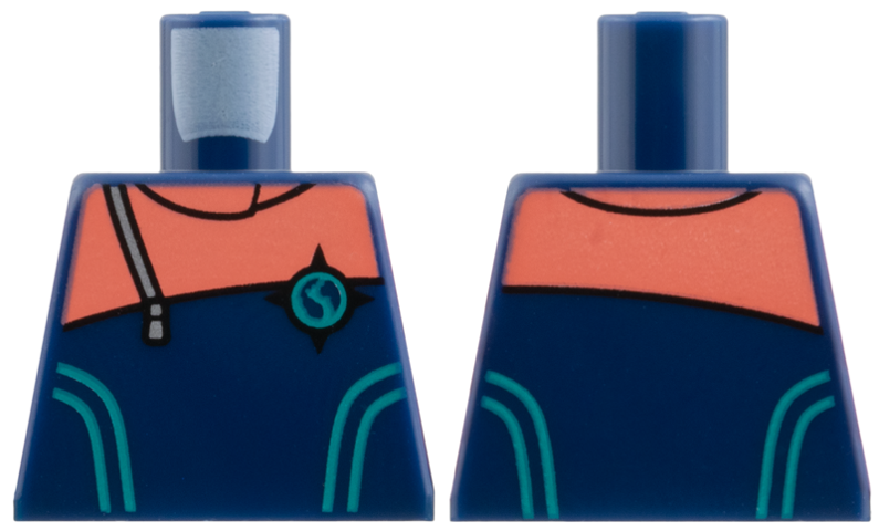 Lego Torso Wetsuit, Coral Shoulders, Silver Zipper, Dark Turquoise Stripes, Arctic Explorer Logo Pattern / Dark Blue