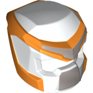 Lego Helmet, Mech with Open Visor Small and Orange and Silver Markings Print / White