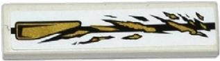 Lego Tile 1 x 4 with Black Stripe, Gold Air Intake and Spatters Pattern Model Right Side (Sticker) - Set 70725 / White