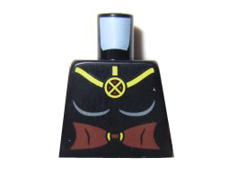 Lego Torso Female with Yellow Cross X-Men Logo and Reddish Brown Midriff Pattern / Black