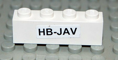 Lego Brick 1 x 4 with Black 'HB-JAV' on White Pattern (Sticker) - Set 4032-8 / White