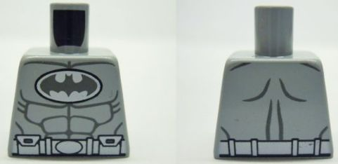 Lego Torso Batman Logo in White Oval with Muscles and White Belt on Front and Back Pattern / Light Bluish Gray