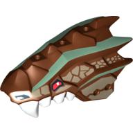 Lego Creature Body Part, Dragon Head Upper Jaw with Scales and Teeth, Sand Green Stripes, and White Teeth Print