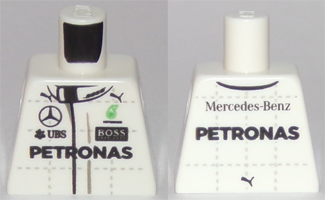 Lego Torso Racing Suit with Boss, Mercedes-Benz, Petronas, Puma and UBS Logos, Front and Back Pattern / White