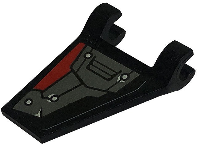 Lego Flag 2 x 2 Trapezoid with Flared Edge with Dark Bluish Gray and Red Armor Plates, Rivets and Air Vent Pattern Model Right Side (Sticker) - Set 80034