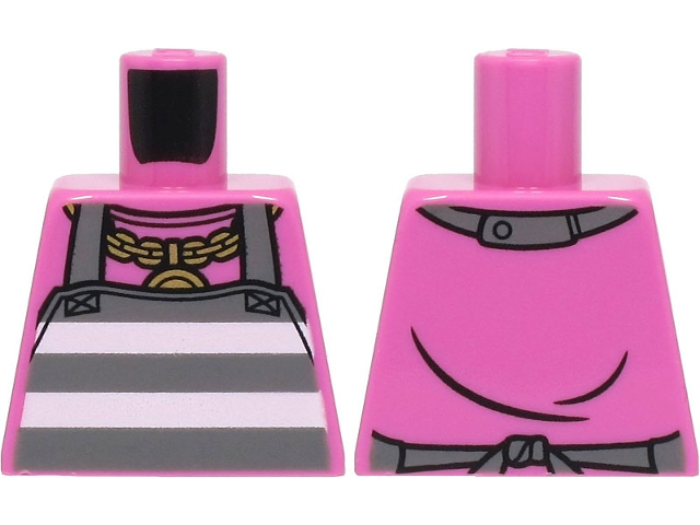 Lego Torso Shirt and Dark Bluish Gray Apron with White Prison Stripes, Gold Necklace with Medallion Pattern / Dark Pink