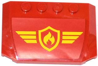 Lego Wedge 4 x 6 x 2/3 Triple Curved with Yellow and Red Fire Logo Badge and Yellow Stripes Pattern (Sticker) - Set 60061 / Red