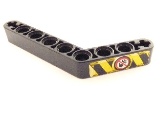 Lego Technic, Liftarm, Modified Bent Thick 1 x 9 (6 - 4) with Yellow and Black Danger Stripes, Black Hand with Red Line Pattern Model Right (Sticker) - Set 8446