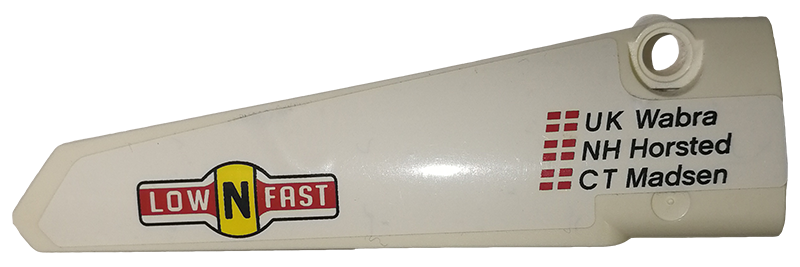 Lego Technic, Panel Fairing # 6 Long Smooth, Side B with 'UK Wabra', 'NH Horsted', 'CT Madsen' and 'lowNfast' Pattern (Sticker) - Set 42039