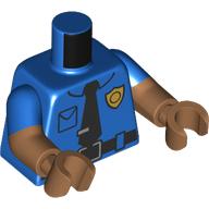 Lego Torso, Dual Molded Arms with Police Uniform, Gold Badge, Black Tie, Belt Print, Blue Sleeves Pattern, Medium Nougat Arms and Hand / Blue
