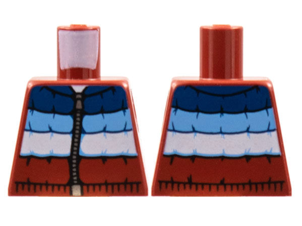 Lego Torso Jacket Padded with Dark Blue, Medium Blue, and White Panels and Zipper Pattern / Dark Red