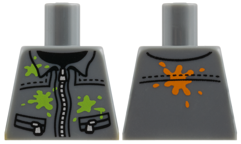 Lego Torso Silver Zipper and Lime Paint Splotches Pattern / Dark Bluish Gray