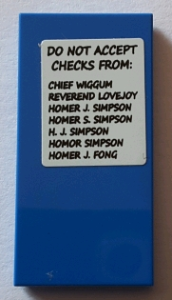 Lego Tile 2 x 4 with 'DO NOT ACCEPT CHECKS FROM:' and Various Names Pattern (Sticker) - Set 71016 / Blue