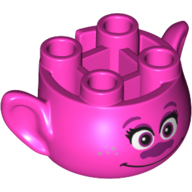 Lego Minifig Head Special, with Ears and 4 Studs on Top, with Face with Magenta Nose and Smile Print (Poppy) / Dark Pink