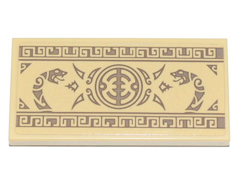 Lego Tile 2 x 4 with Mural with Geometric Scrollwork, Round Symbol and 2 Anacondrai Serpents Pattern (Sticker) - Set 71741