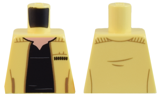 Lego Torso SW Ceremonial Jacket with Dark Tan Trim over Black V-Neck Shirt, Light Nougat Neck Pattern / Bright Light Yellow
