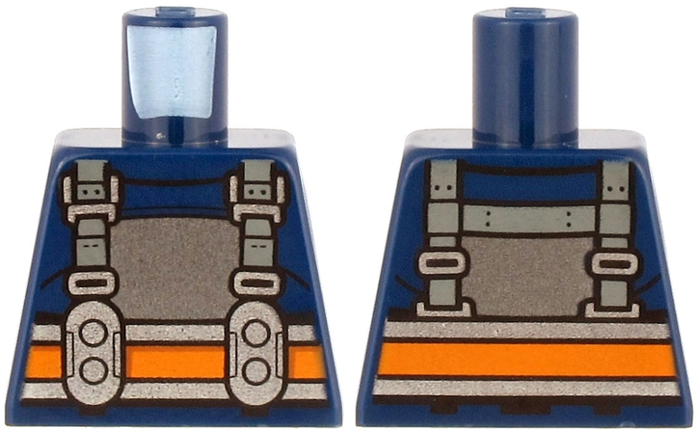 Lego Torso Diving Suit with Silver Chest Plate, Orange and Silver Belt and Harness with Buckles Pattern / Dark Blue