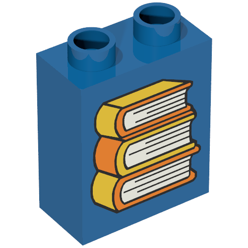 Lego Duplo Brick 1 x 2 x 2 with Stack of 3 Books Print / Blue