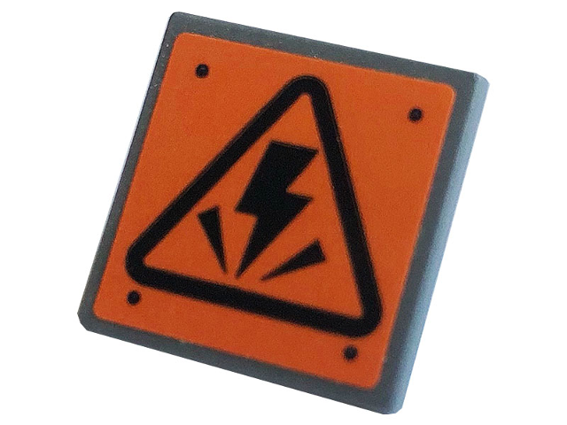 Lego Road Sign 2 x 2 Square with Open O Clip with Electricity Danger Sign and 4 Rivets on Orange Background Pattern (Sticker) - Set 75937
