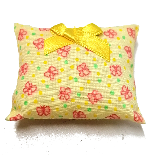 Lego Scala, Pillow 7 x 8, Yellow Bow, Red Butterflies Print / Yellow