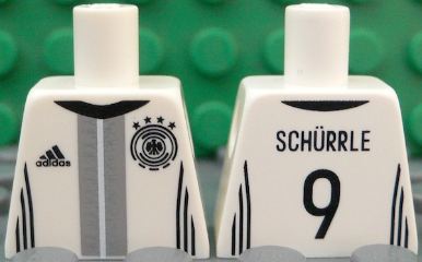 Lego Torso Soccer Shirt with Adidas Logo, 4 Stars and Eagle Front, 'SCHÜRRLE 9' Back Pattern / White