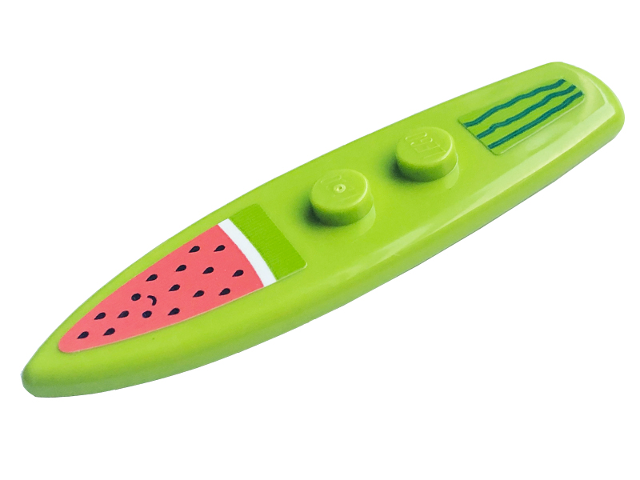 Lego Minifigure, Utensil Surfboard Standard with Watermelon, Eyes and Smile Pattern (Stickers) - Set 41754 / Lime