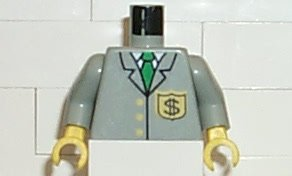 Lego Torso Bank Employee Jacket with Tie and Dollar Sign Badge Pattern / Light Gray Arms / Yellow Hands