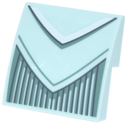 Lego Slope, Curved 2 x 2 x 2/3 Dress with Triangle Panels with Sand Green and White Trim and Dark Bluish Gray Pleats Pattern / Light Aqua
