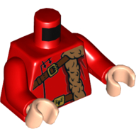 Lego Torso Fur Coat, Reddish Brown Straps, Belt with Buckle Print, Red Arms, Light Nougat Hands / Red