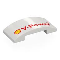 Lego Brick Curved 4 x 2 Double with Red Shell 'V-Power' Print