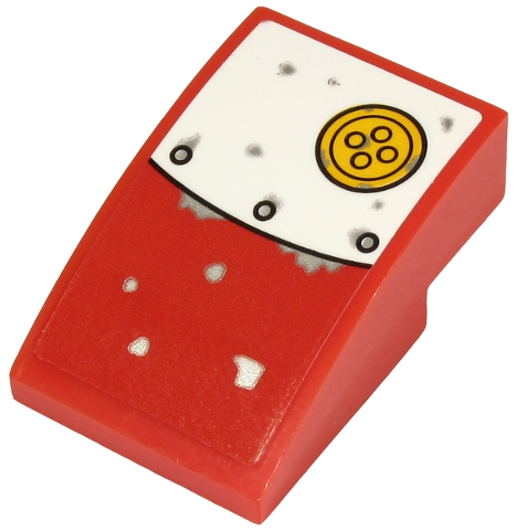 Lego Slope, Curved 3 x 2 with White and Red Metal Plate and Yellow Button Pattern (Sticker) - Set 70432