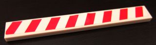 Lego Tile 1 x 8 with Red and White Danger Stripes Pattern (Sticker) - Set 8147 / White