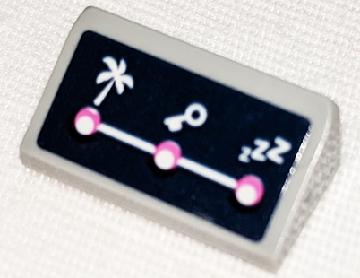 Lego Slope 30 1 x 2 x 2/3 with White Palm Tree, Key and 'ZZZ' on Dark Blue Background Pattern (Sticker) - Set 41347