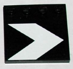 Lego Tile, Modified 4 x 4 with Studs on Edge with White Chevron on Transparent Background Pattern (Sticker) - Set 10188 / Black