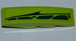 Lego Slope, Curved 4 x 1 with Black Line and Dark Green Scales Pattern Model Right (Sticker) - Set 9443 / Lime