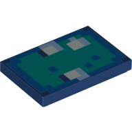 Lego Tile 2 x 3 with Pixelated Sand Green Face Print (Minecraft) / Dark Blue