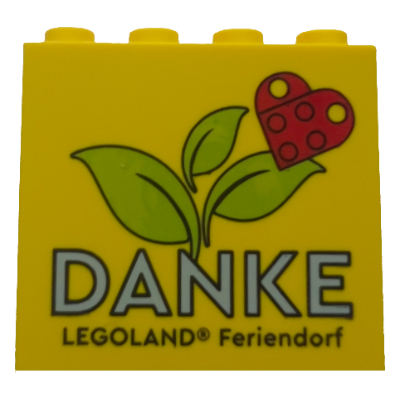 Lego Brick 2 x 4 x 3 with 'DANKE LEGOLAND Feriendorf', Heart and Leaves Print / Yellow